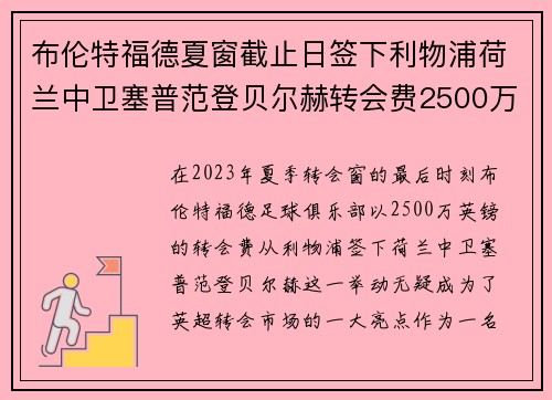 布伦特福德夏窗截止日签下利物浦荷兰中卫塞普范登贝尔赫转会费2500万英镑